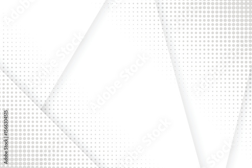 Modern backdrop with geometric shape in white and gray tones creates a clean, sophisticated design.