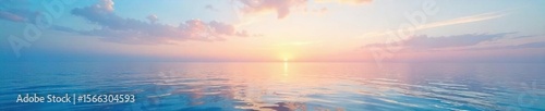 Serene Ocean Horizon Calm Waters Reflecting Soft Sky Hues, a Picturesque View of Tranquility and Vastness, Perfect for Travel, Nature, or Relaxation Themes.