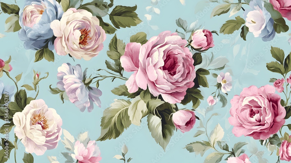 Fototapeta Elegant Pastel Roses Seamless Pattern Floral Textile Design