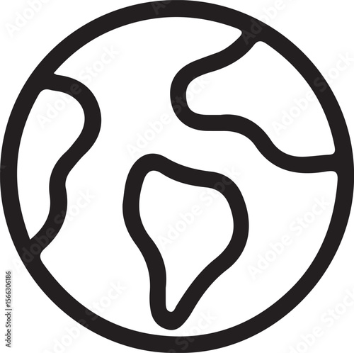 Minimalist Line Art Earth with Stylized Continents in Black and White