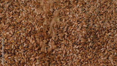 Flax Seed Pour On Pile Macro Slow Motion. Natural Superfood