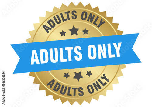 adults only. adults only round blue and gold label isolated on transparent background
