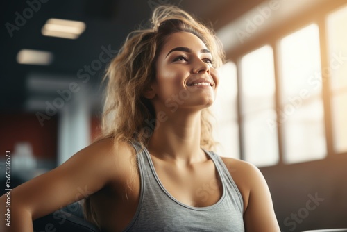 Portrait of a beautiful young woman smiling and relaxing at the gym after training Free Download Portrait of a beautiful young woman smiling and relaxing at the gym after training - GFXLoad