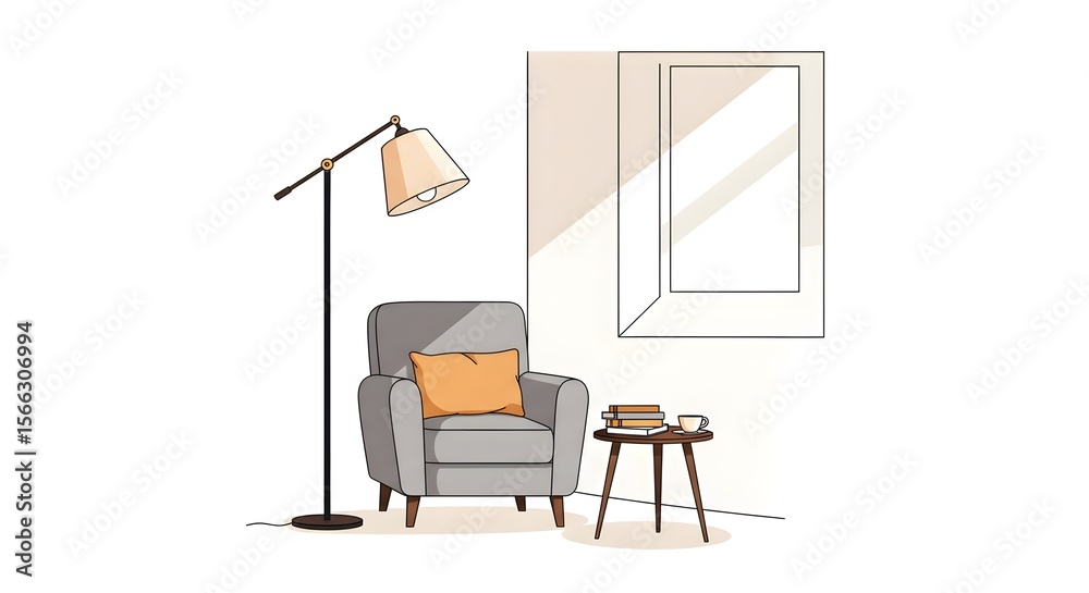 Fototapeta premium Cozy Interior Illustration with Armchair and Lamp
