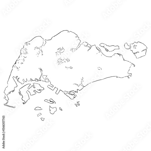 Singapore map illustration hand drawn outline vector