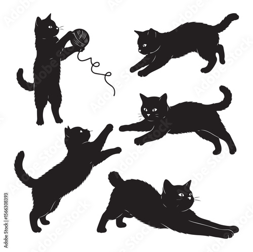 Playful Cat Silhouettes Vector Collection – Black on White. AI generator