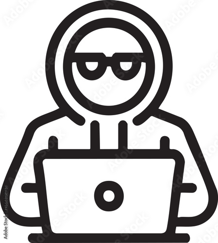 Hooded Person With Laptop Icon Representing Hacker Cybercrime Data Theft Hacking Security Breach Malware Technology And Online Threat

