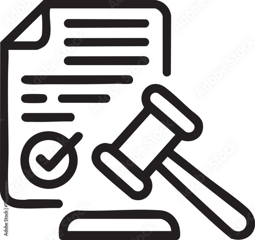 Legal Document And Gavel Icon Representing Law Agreement Justice Contract Regulation Approval Court Verdict Compliance And Legislation


