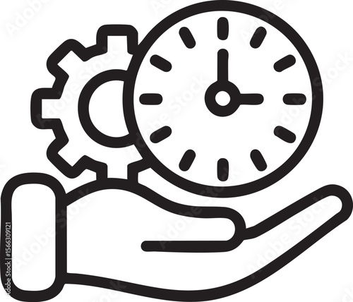 Hand Holding Clock And Gear Icon Representing Time Management Efficiency Optimization Scheduling Productivity Automation And Planning

