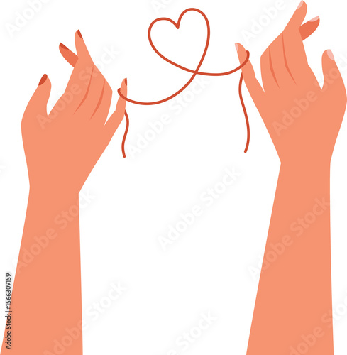 Wallpaper Mural Hands of couple in love. Red thread of fate tied little fingers concept. Valentine's Day illustrations. Torontodigital.ca