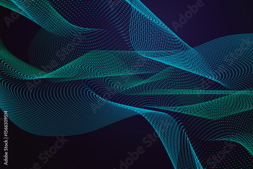 Fluidity of vibrant teal lines creates a dynamic and elegant abstract composition against a dark backdrop, suggestive of movement.