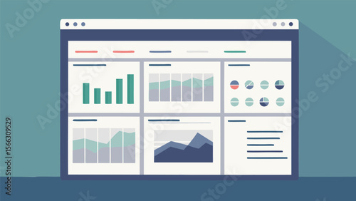 Illustration of a dashboard interface with various charts and data visualizations displayed clearly here