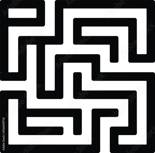 Black and White Maze Graphic Illustration on White Background