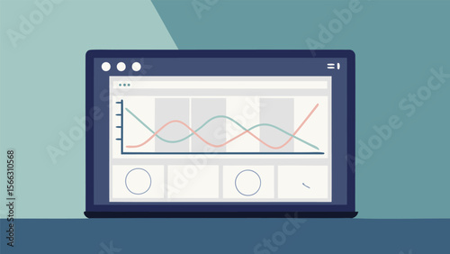 Laptop displaying a graph with red and green lines representing data trends and analytics on screen view