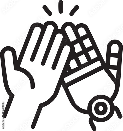Human And Robotic Hand High Five Icon Representing Collaboration Technology Innovation Partnership Teamwork Future And Artificial Intelligence

