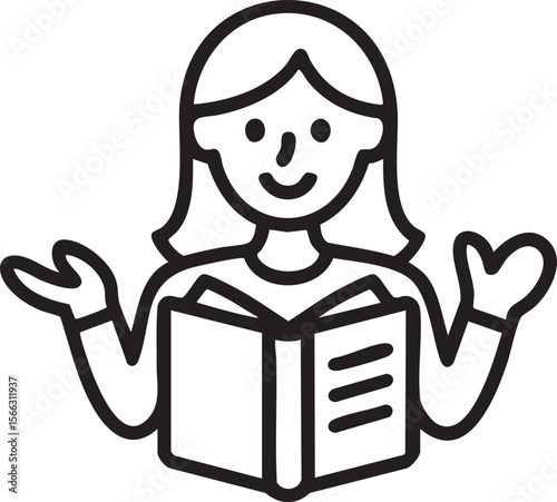 Girl Holding Open Book With Raised Hands Icon Representing Education Expression Reading Storytelling Curiosity Learning And Communication

