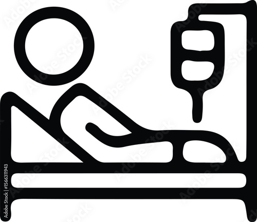 Minimalist Line Art Patient on Hospital Bed with IV Drip Medical Care Illustration