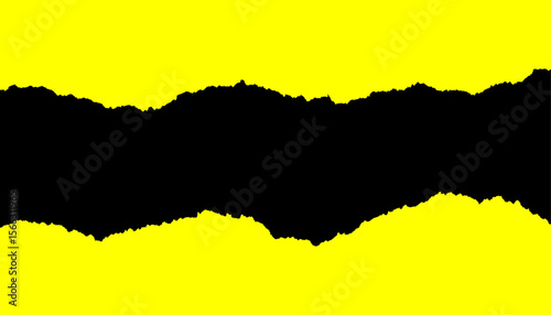 Ripped yellow paper on black background. yellow torn paper frame copy space 