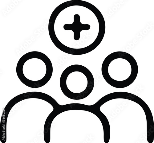 Minimalist Group of People with Plus Sign, Healthcare Unity Icon