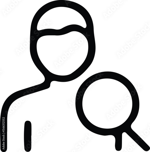 Minimalist Line Drawing of Person with Magnifying Glass Over Chest Conceptual Icon