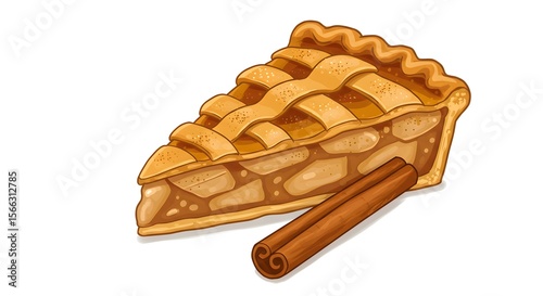 Apple Pie Slice with Cinnamon Sticks Illustration