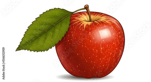 Fresh Red Apple with Leaf Illustration