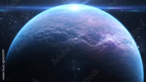 Cinematic View of Blue Planet in Deep Space
