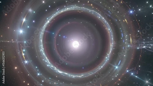 Wormhole Space Tunnel with Glowing Rings and Stars