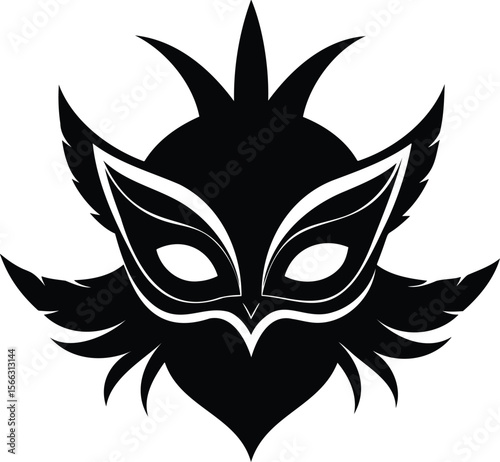 A bold, symmetrical silhouette of a carnival mask.