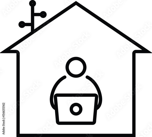 Work from home icon with person using laptop inside smart connected house