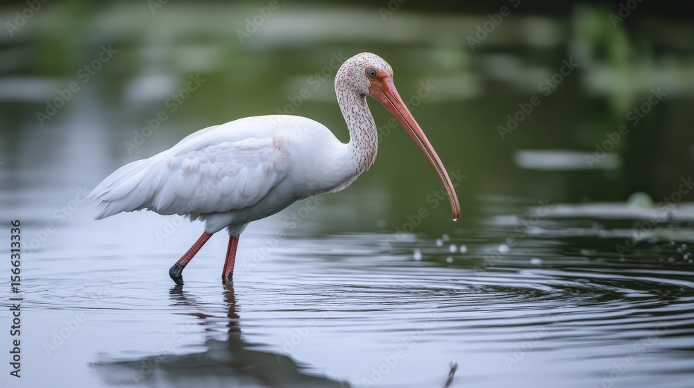 Obraz premium White ibis wading in tranquil water.