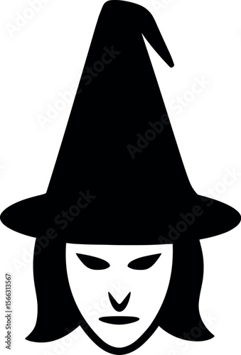 Witch With Pointed Hat vector black silhouette design