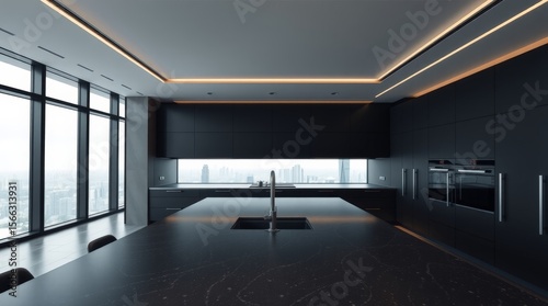 Black Luxury Supermodern Kitchen in Contemporary Minimalist Interior