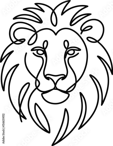 Black Line Art Lion Head Portrait on White Background