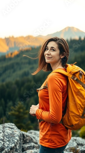 Serene Female Traveler Enjoying Peaceful Mountain Wilderness