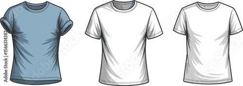 T-shirt design mockup, front view shirt template, blank tee vector, cartoon sketch t-shirt, fashion garment outline, apparel illustration