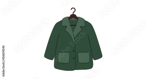 Green Overcoat on Hanger Illustration