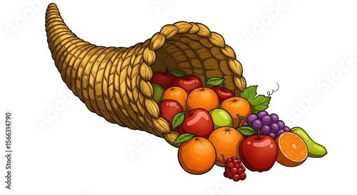 Cornucopia Illustration with Fruits and Vegetables