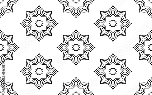 Black and White Geometric Floral Pattern seamless