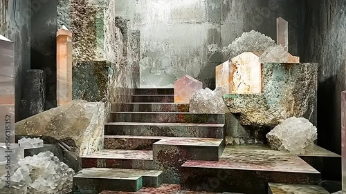 Exploring a Captivating Crystal Staircase in an Abstract Realm of Beauty and Mystery