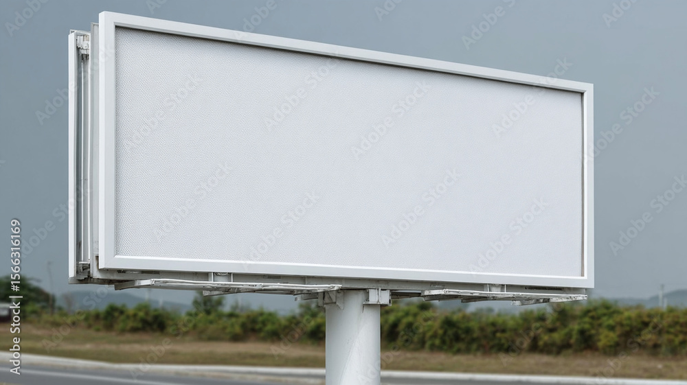 Obraz premium Modern minimalist billboard design with clean rectangular shape, blank smooth white panel, no text, single sleek pole, isolated on white background