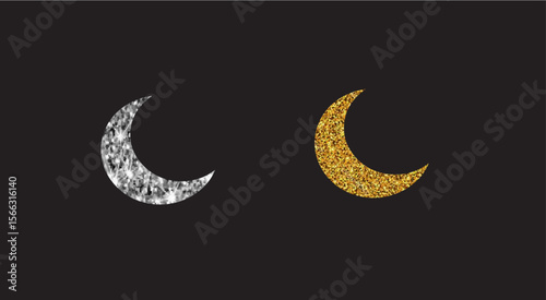 Two crescent moons one silver and one gold on a black background