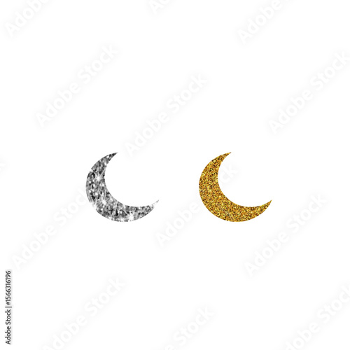 Two crescent moon designs one silver and one gold on white background