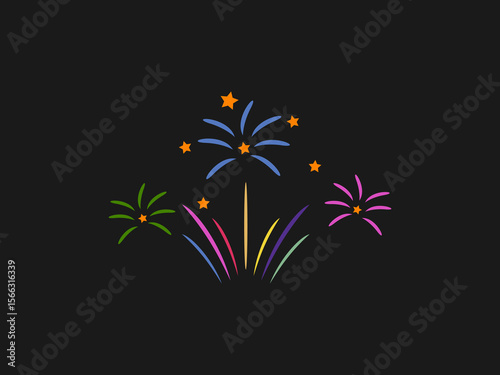 a vibrant illustration of multiple fireworks exploding against a dark background