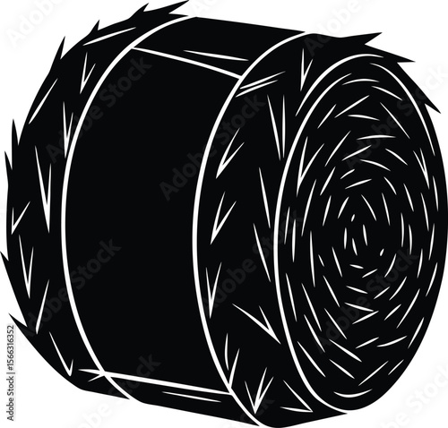 Round hay bale black and white illustration farm agriculture