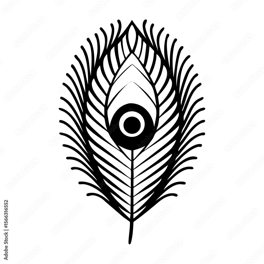 Obraz premium Black and White Peacock Feather Vector Icon. Elegant Symbol of Beauty and Pride.