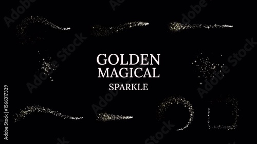 Golden Magical Sparkle Trails – Motion Graphic Particle Animation Pack, glitter burst, gold shimmer, stars, fantasy path, and wave on transparent background, alpha channel. set 1	