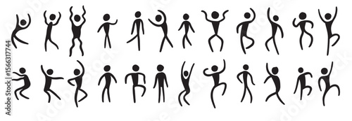 people figure African tribe hand drawn dancing people silhouette primitive naive style art set dood.