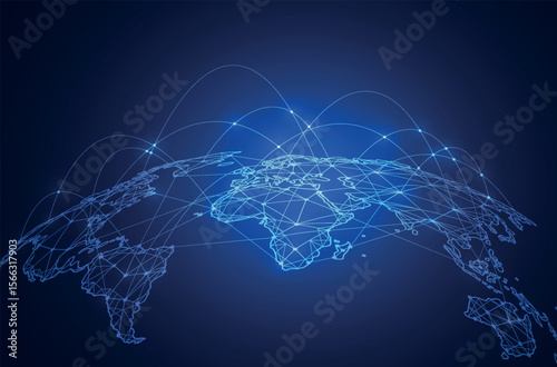 Futuristic World Map with Digital Network Connections

