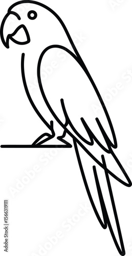 Black Outline Parrot Perched on a Branch Illustration